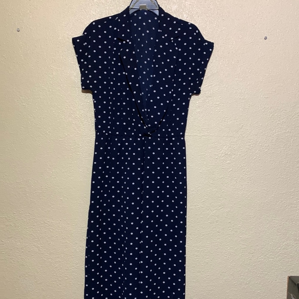 Wrapper Jumpsuit Navy Blue with White Polka Dots M